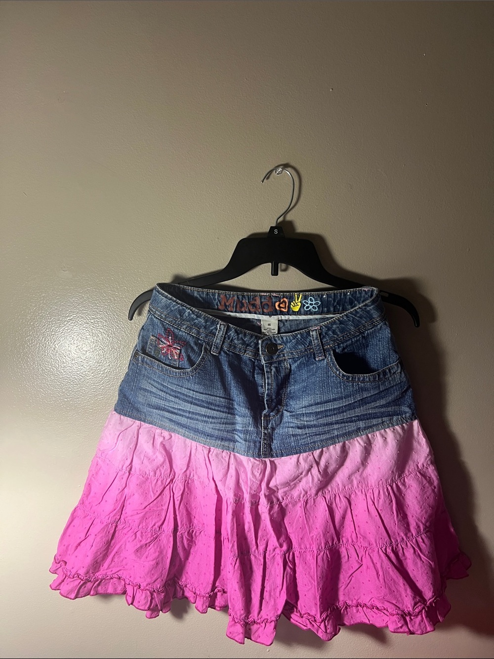 Mudd Denim Waist Pink Ombre Tiered A-Line Skirt